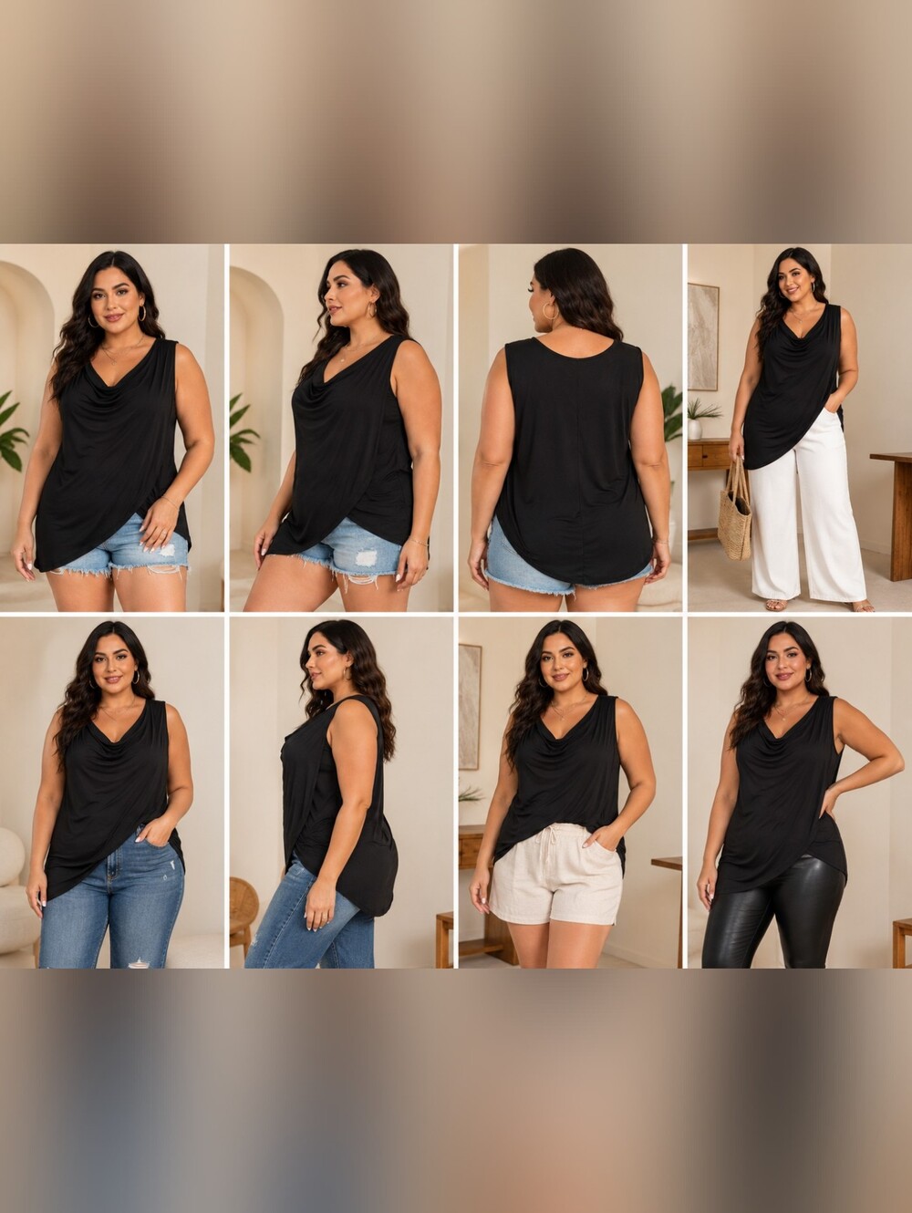 Draped Faux-Wrap Sleeveless Tank Top - Black